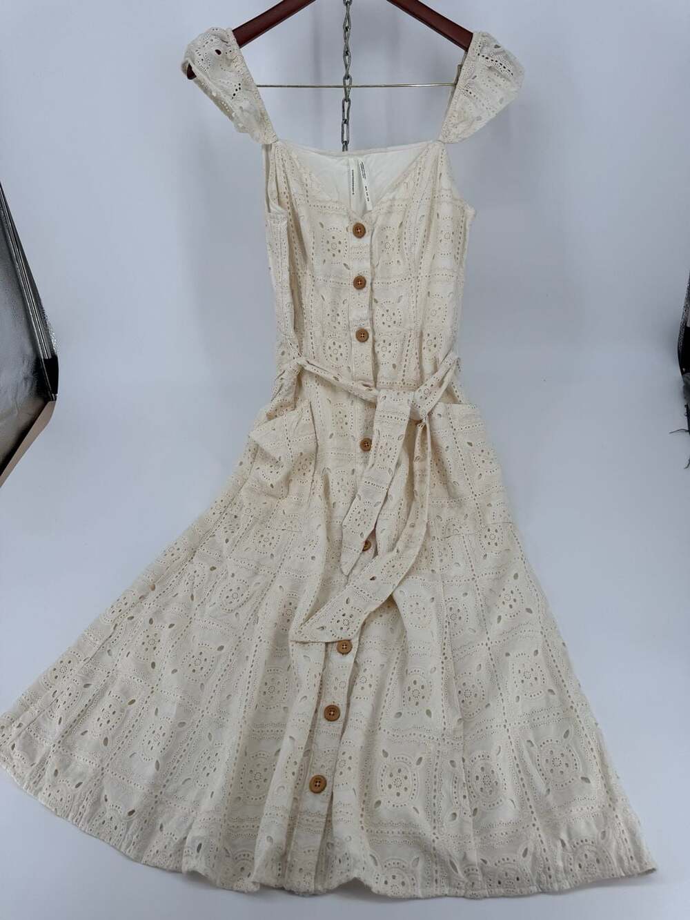 Anthropologie Cream Eyelet Button-Down Midi Dress Size US 2